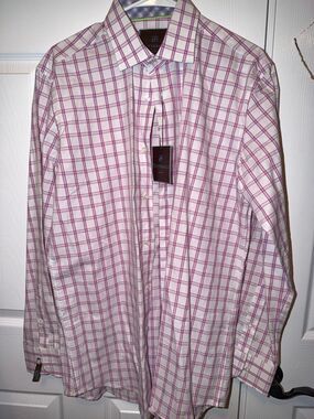 Tattersall London Men’s Pink Plaid Dress Shirt 16 34/35 NWT